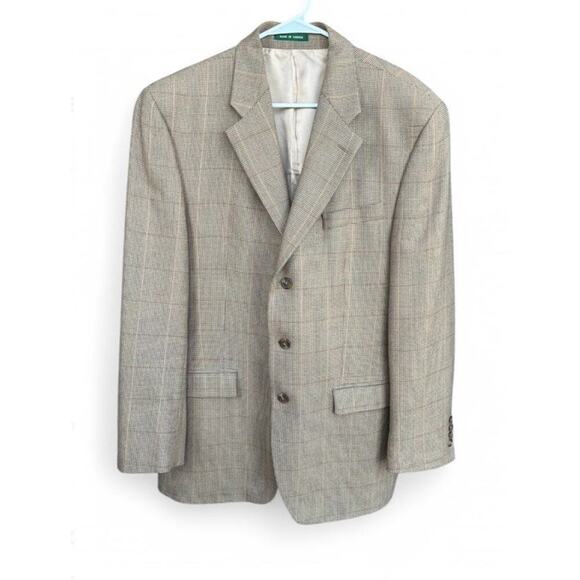 Men’s Lauren Ralph Lauren Tan Houndstooth Suit Jacket Blazer 100% Wool 42L - Picture 1 of 9